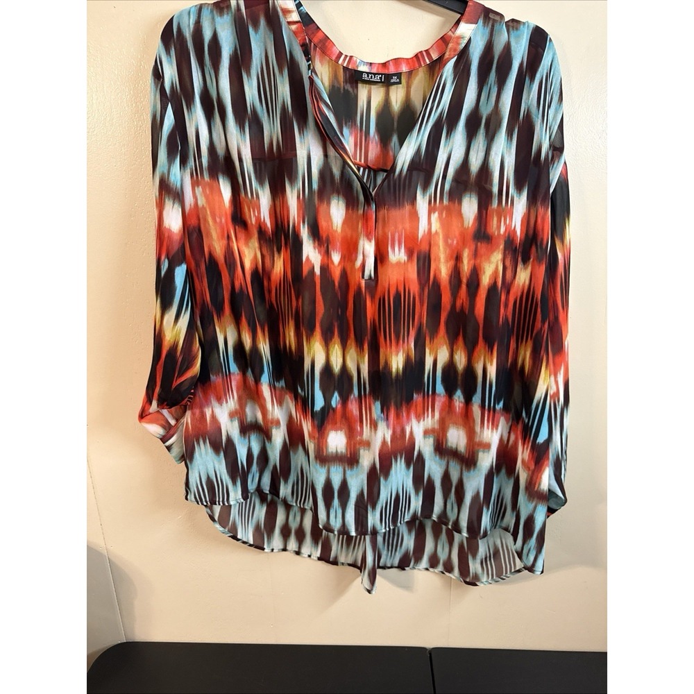 a.n.a. Women's Multi Colored Blouse Sz 3x Colorful Semi-Sheer Boho